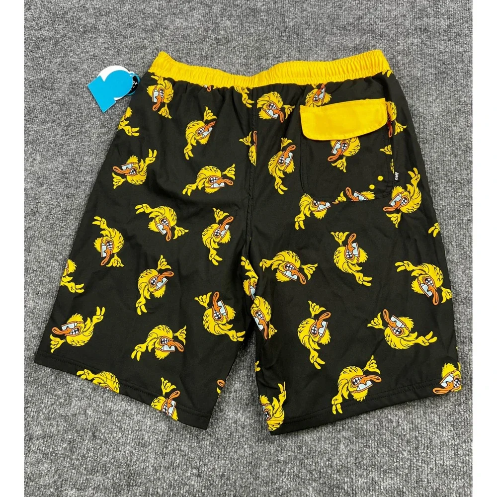Neff Mens Duck Print Swim Trunks Black Yellow UPF 50+ Board Shorts XXL New